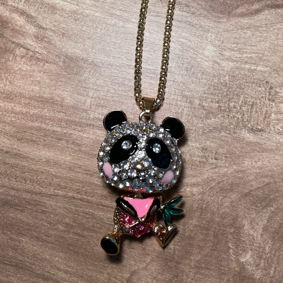 Panda Bear Rhinestone Pendant Necklace New - Picture 11 of 14